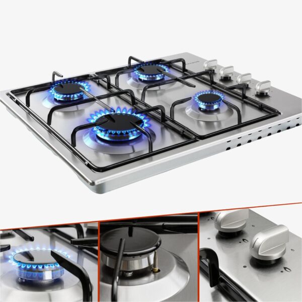 Inventum IKG6011RVS - Inbouw gaskookplaat - 59 cm - 4 kookzones - RVS/Zwart - Afbeelding 3