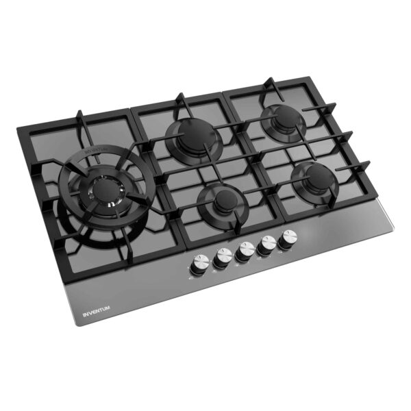 Inventum IKG9023WGGL - Inbouw gaskookplaat, glas, 90 cm, gietijzeren pandragers, wok, wokring - Afbeelding 2