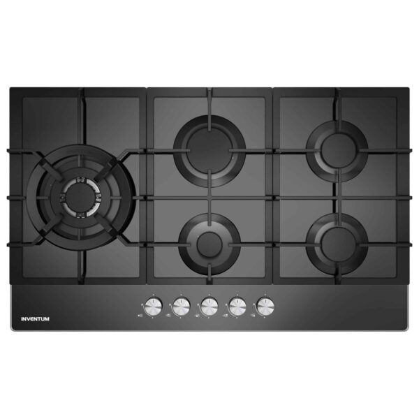 Inventum IKG9023WGGL - Inbouw gaskookplaat, glas, 90 cm, gietijzeren pandragers, wok, wokring