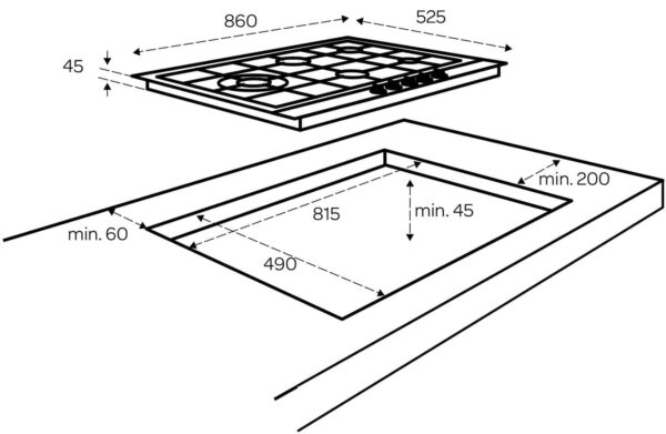 Inventum IKG9023WGGL - Inbouw gaskookplaat, glas, 90 cm, gietijzeren pandragers, wok, wokring - Afbeelding 4