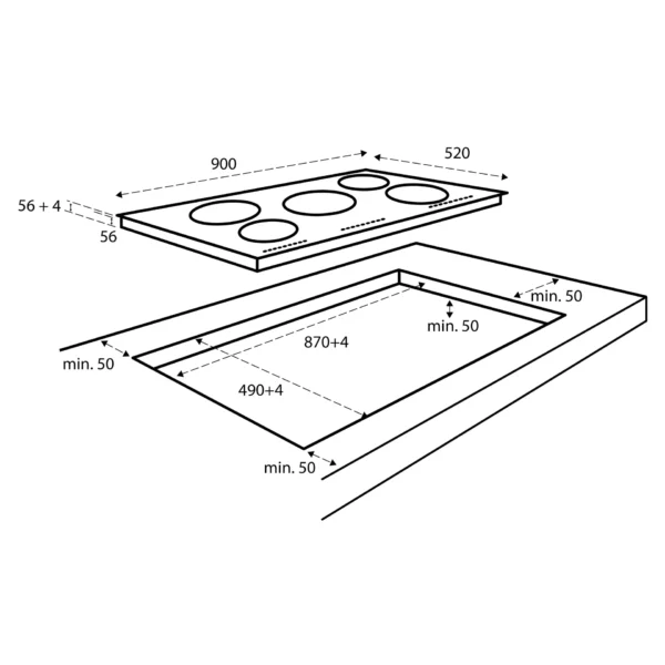 Inventum IKI9035 - Inbouw kookplaat inductie, 90 cm, bridge, facetrand voorzijde, 2 fase - Afbeelding 5