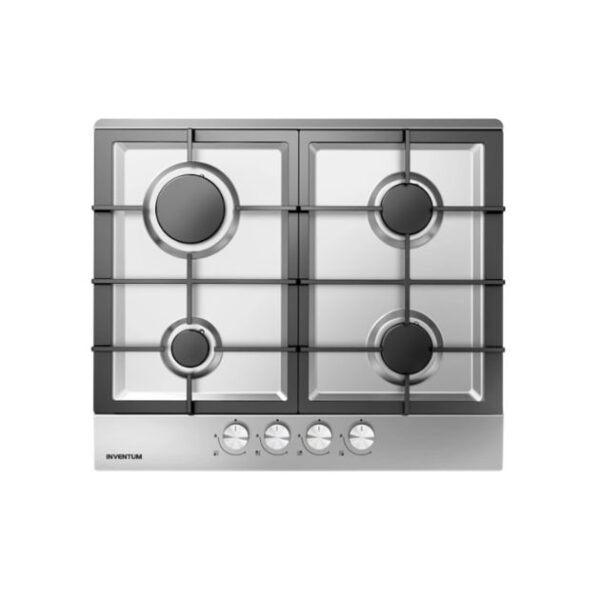 Inventum IKG6023GRVS - Inbouw gaskookplaat, rvs, 60 cm, gietijzeren pandragers, knoppen voorzijde